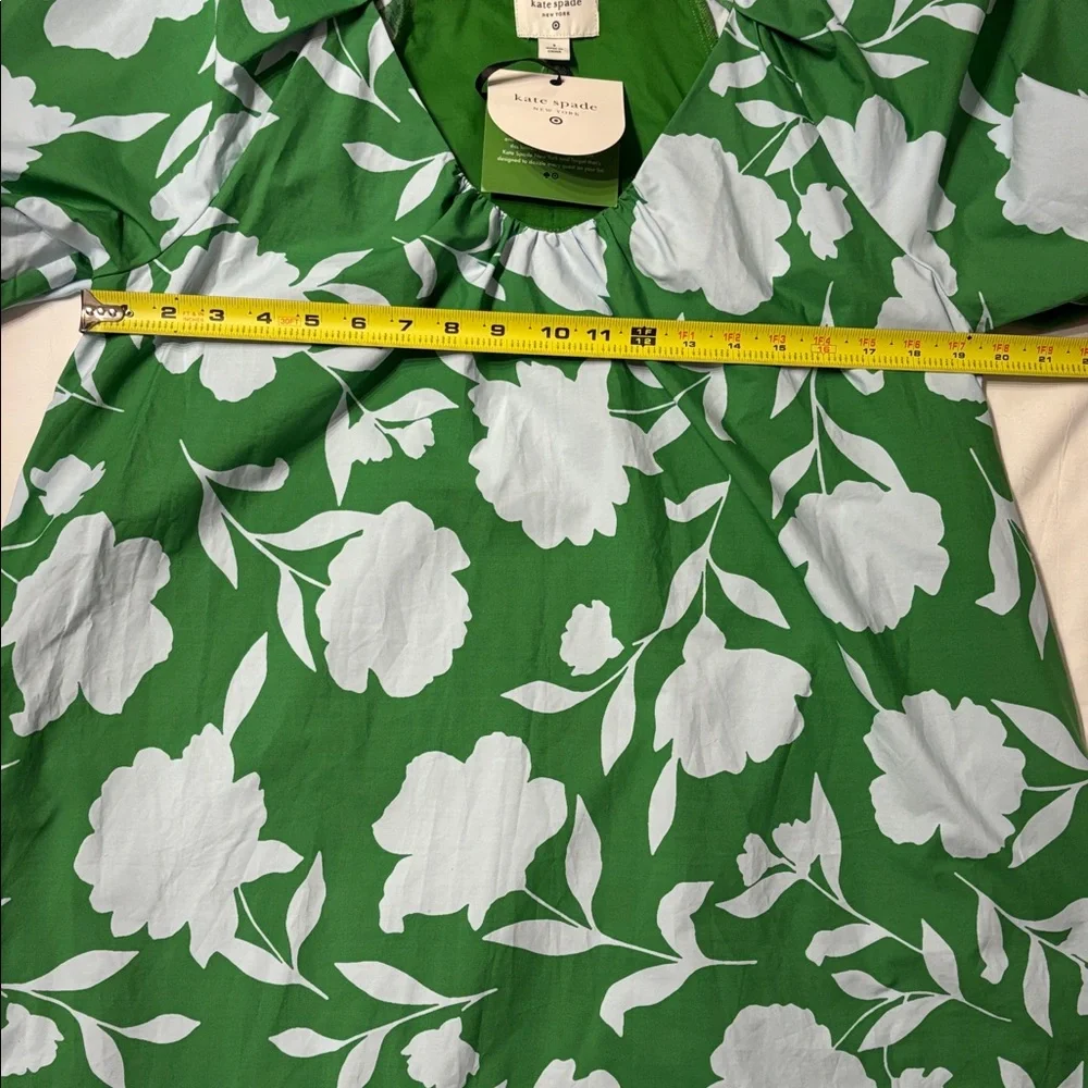Kate Spade White Floral Green Dress SZ S 100% Cotton Quiet Luxury NWT - Picture 9 of 9